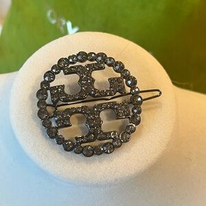 Tory Burch Miller Pavé hair barrette in a dark finish with crystals
